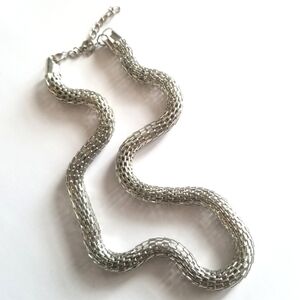 Necklace Thick tube chain necklace silver tone metal woven link